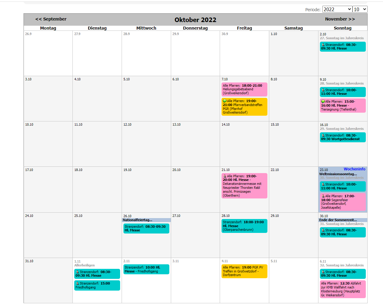 Pfarrkalender symbolisch